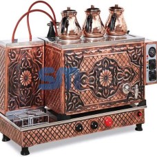 3 Demlikli Bakır Çay Kazanı Meşale Tipi